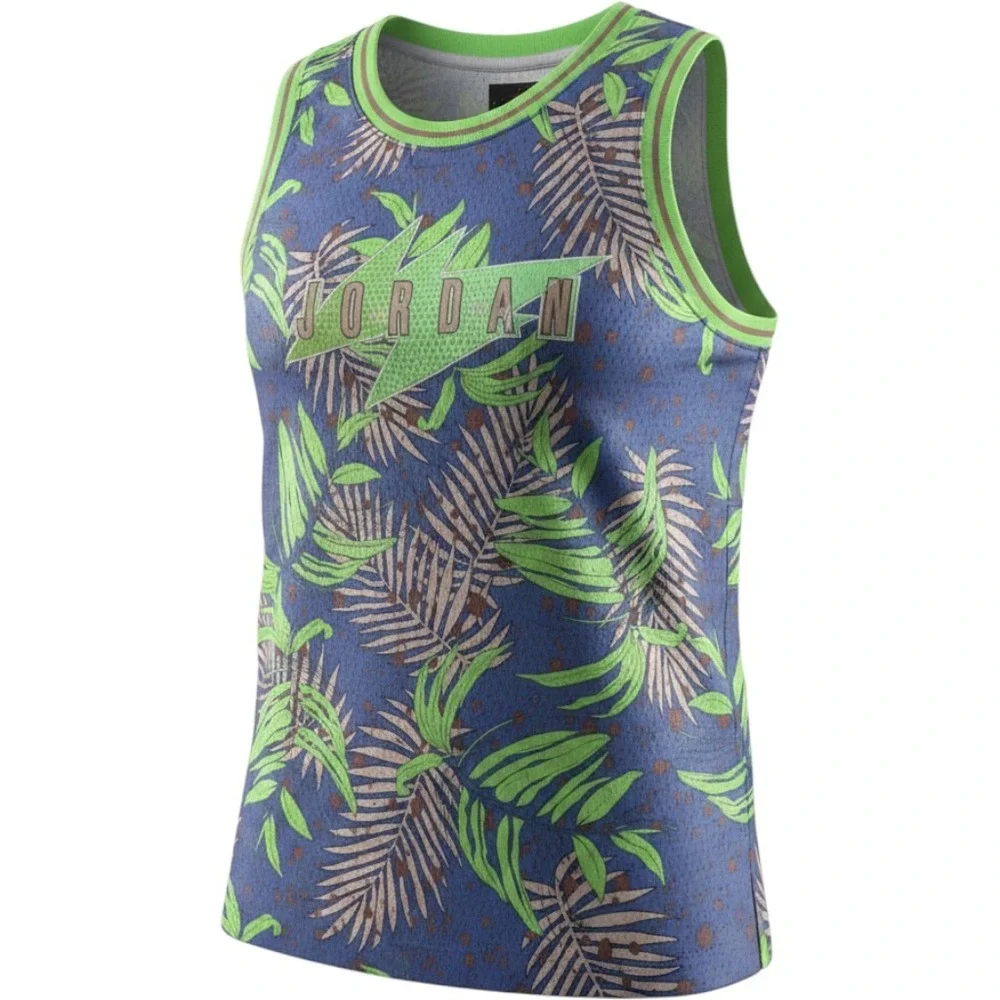 Jordan Sport DNA Mesh Jersey Tropical Palm Print Blue Green Mens Large Tank Top